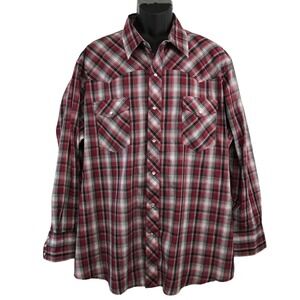Wrangler‎ Western Shirt Mens 2XL Big Red Plaid Pearl Snap Long Sleeve 112325190